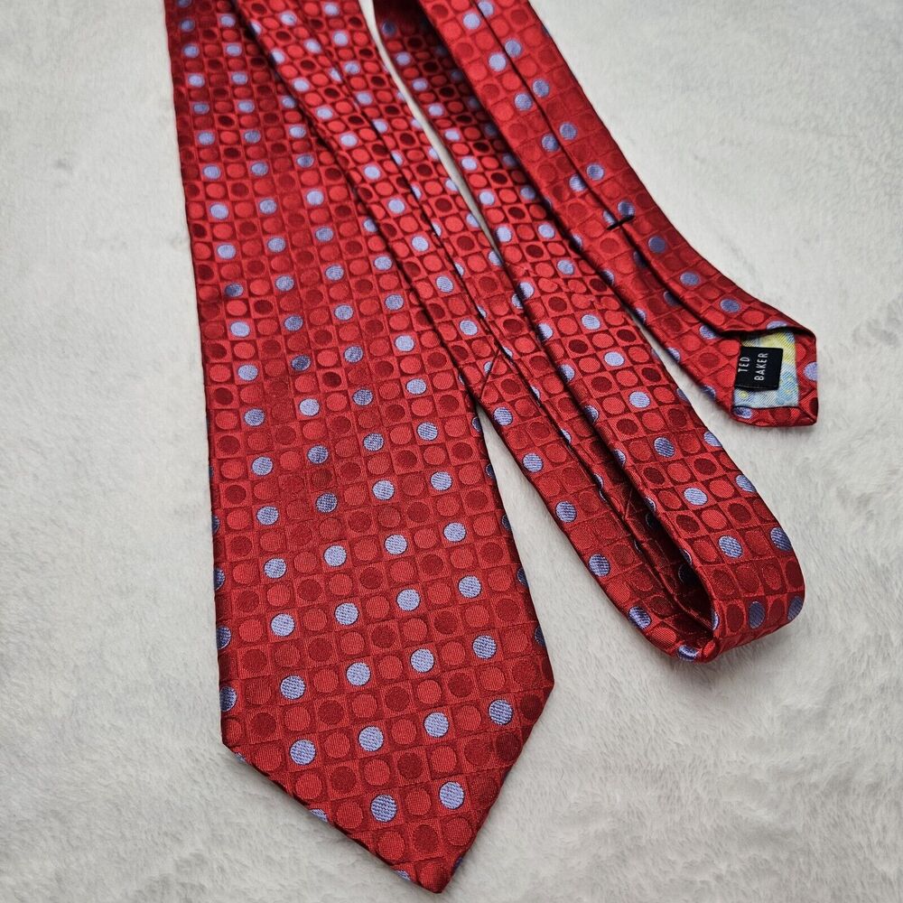 Ted Baker London Silk Ties Lot of 2 Circles Red Green Purple Retro Geometric - Picture 3 of 15